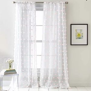 𝅺dkny (2) Sheer White PomPom Curtain Panels